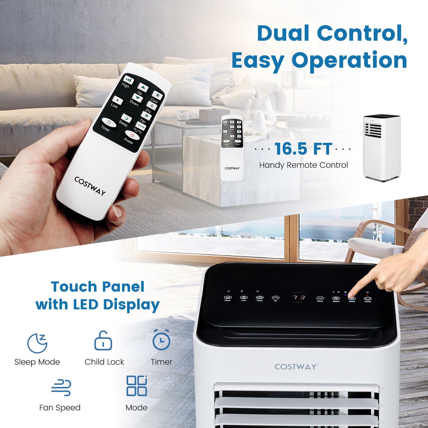 8000 BTU Portable Air Conditioner with Remote Control and Sleep Mode-Black