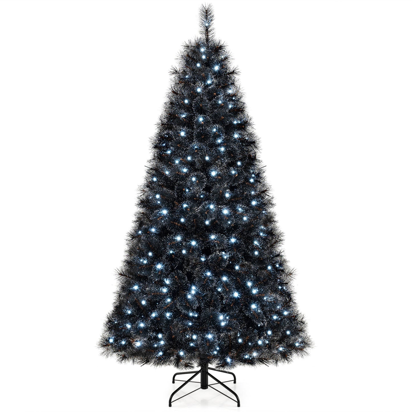 6/7/8 Feet Black Artificial Halloween Christmas Tree with PVC Branch Tips and 210/320/450 Cool White LED Lights-S - M