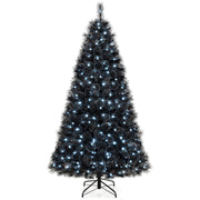 6/7/8 Feet Black Artificial Halloween Christmas Tree with PVC Branch Tips and 210/320/450 Cool White LED Lights-S - M