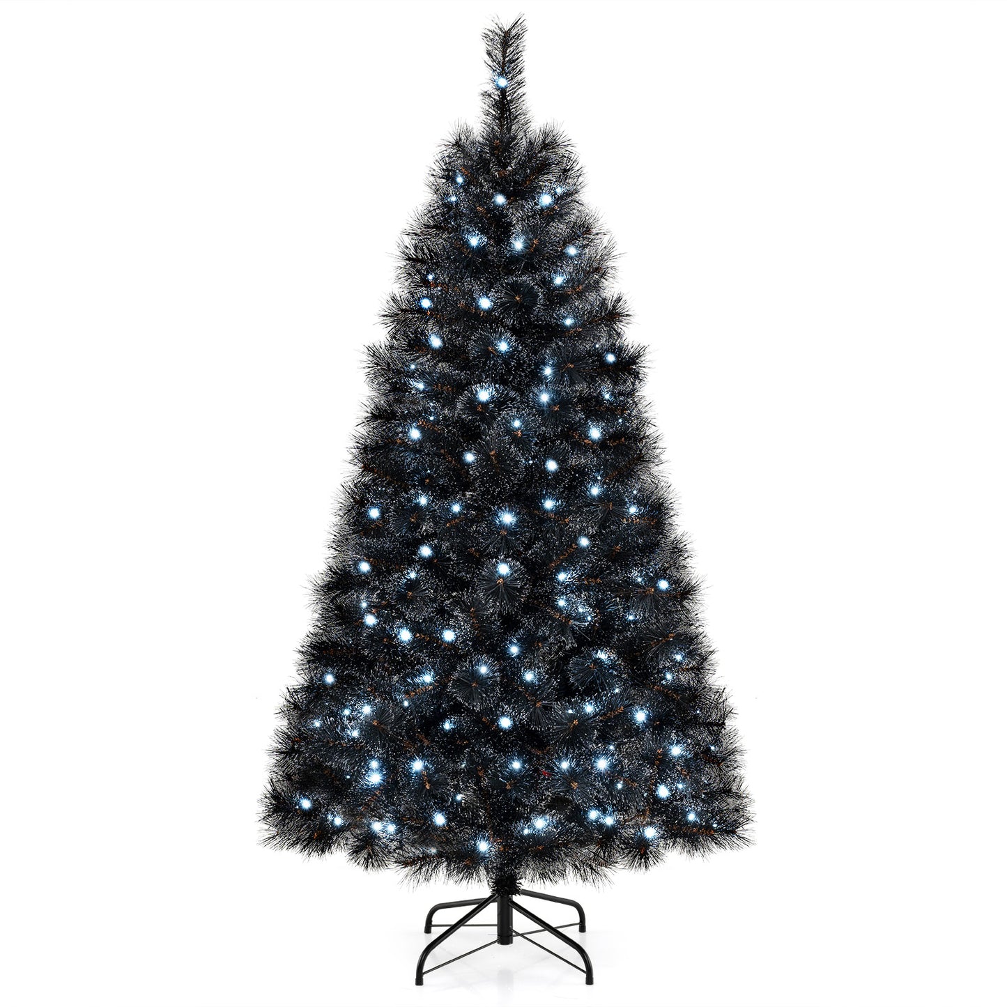 6/7/8 Feet Black Artificial Halloween Christmas Tree with PVC Branch Tips and 210/320/450 Cool White LED Lights-S - S