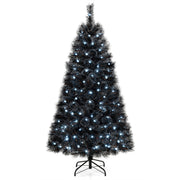 6/7/8 Feet Black Artificial Halloween Christmas Tree with PVC Branch Tips and 210/320/450 Cool White LED Lights-S - S