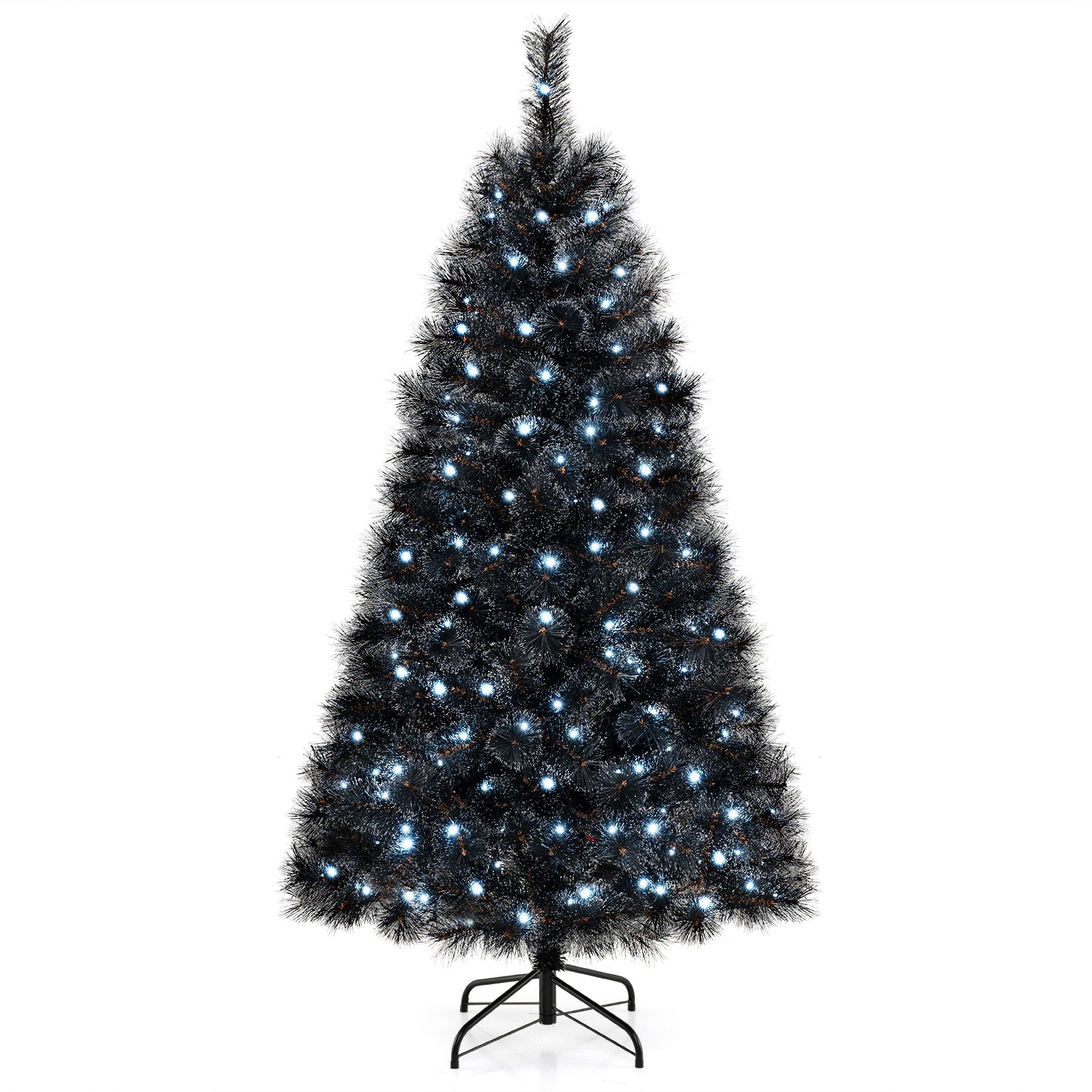 6/7/8 Feet Black Artificial Halloween Christmas Tree with PVC Branch Tips and 210/320/450 Cool White LED Lights-S - S