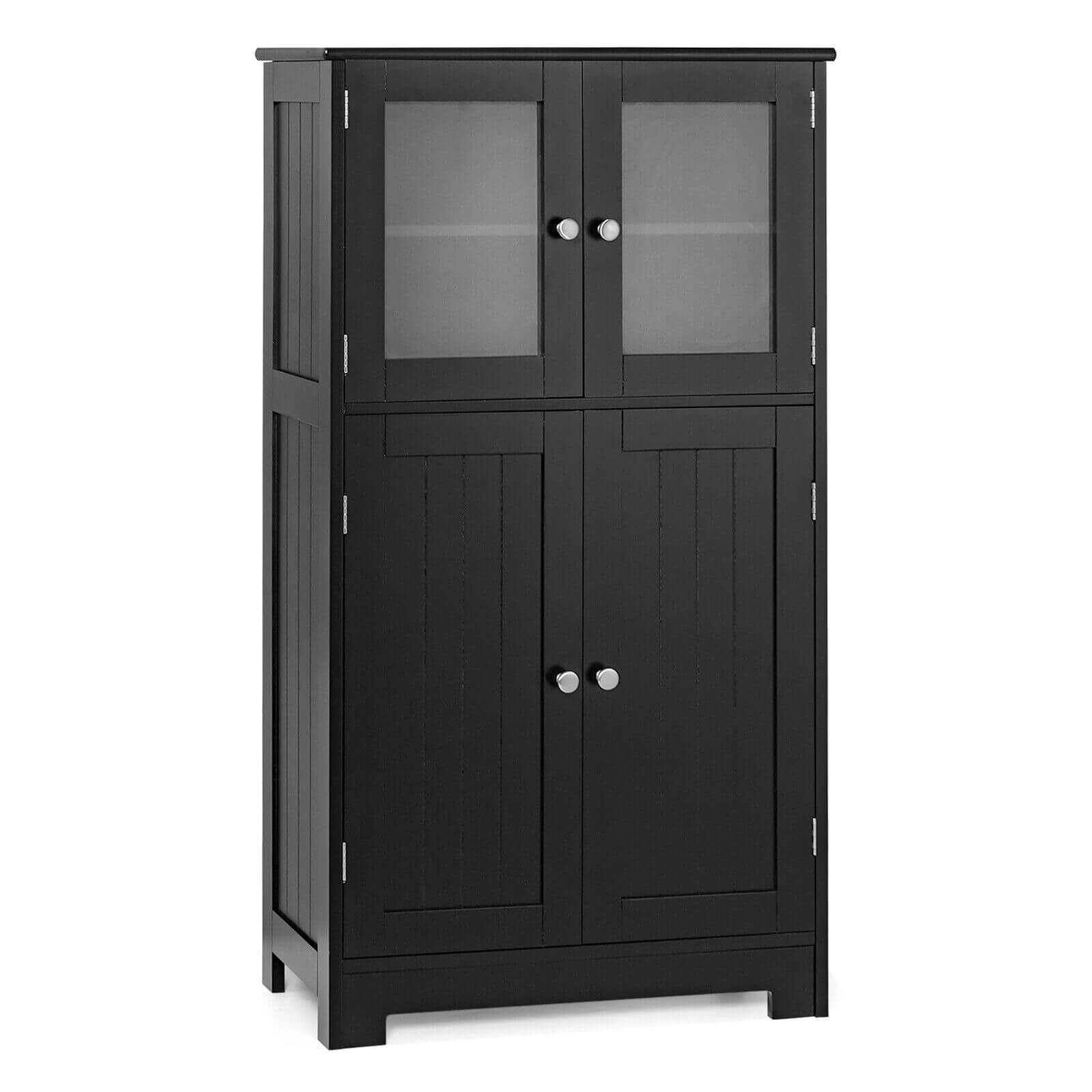 Bathroom Floor Storage Locker Kitchen Cabinet with Doors and Adjustable Shelf-Brown - Black