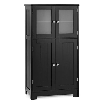 Bathroom Floor Storage Locker Kitchen Cabinet with Doors and Adjustable Shelf-Brown - Black