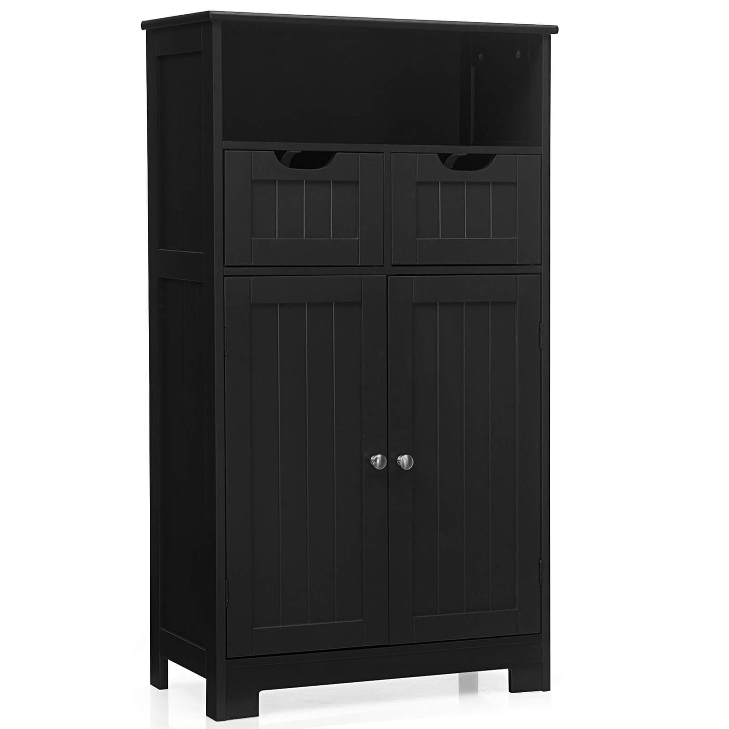 Bathroom Wooden Side Cabinet with 2 Drawers and 2 Doors-White - Black