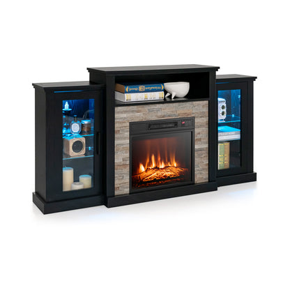 Fireplace TV Stand with 16-Color Led Lights for TVs up to 65 Inch-Brown - Black