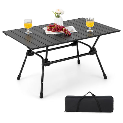 Folding Heavy-Duty Aluminum Camping Table with Carrying Bag-Black - Black