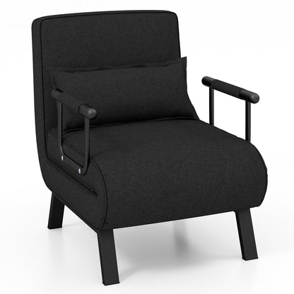 Folding 6 Position Convertible Sleeper Bed Armchair Lounge Couch with Pillow-Black - Black