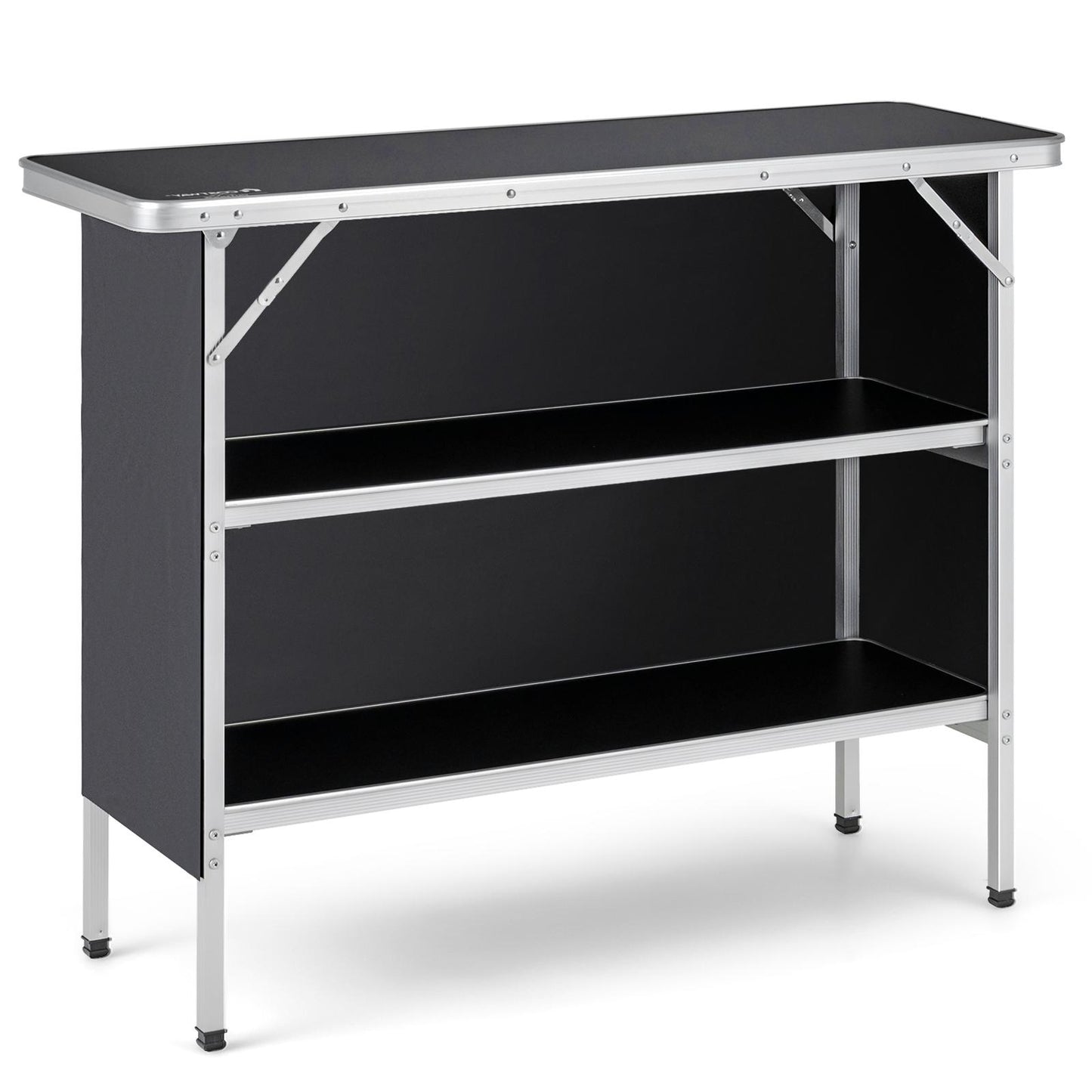 Folding Camping Table with 2-Tier Open Shelves for Outdoor BBQ-Coffee - Black