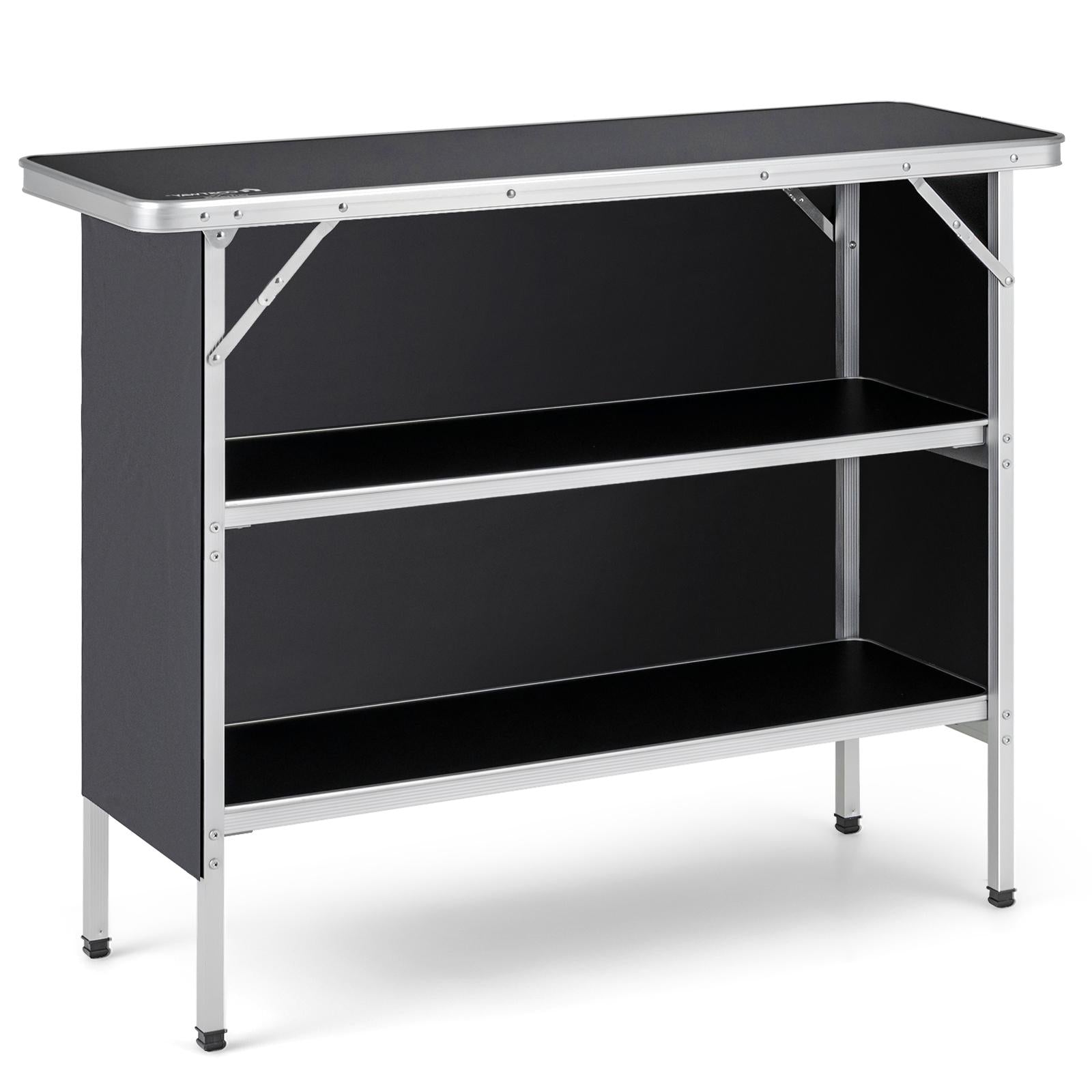 Folding Camping Table with 2-Tier Open Shelves for Outdoor BBQ-Coffee - Black