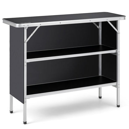 Folding Camping Table with 2-Tier Open Shelves for Outdoor BBQ-Coffee - Black