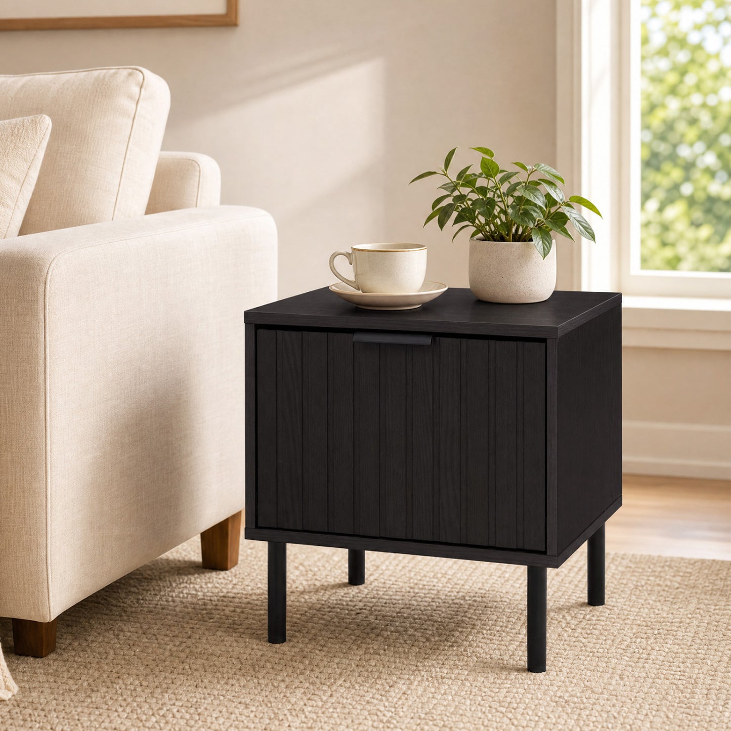 Modern Nightstand with Vertical-Striped Drawer