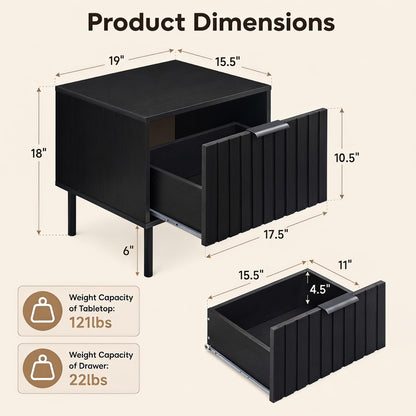 Modern Nightstand with Vertical-Striped Drawer