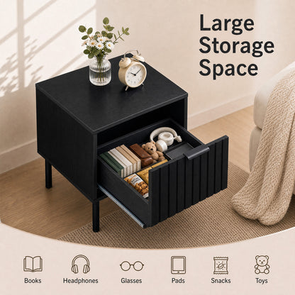 Modern Nightstand with Vertical-Striped Drawer