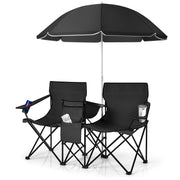 Portable Folding Picnic Double Chair With Umbrella-Black