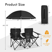 Portable Folding Picnic Double Chair With Umbrella-Black