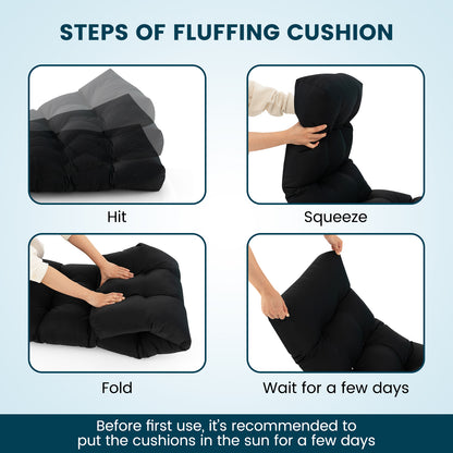 Indoor Outdoor Tufted Bench Cushion with Soft PP Cotton-Black