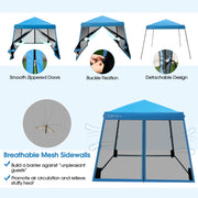 10 x 10 Feet Pop Up Canopy with with Mesh Sidewalls and Roller Bag-Blue