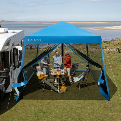 10 x 10 Feet Pop Up Canopy with with Mesh Sidewalls and Roller Bag