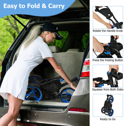 Folding 3 Wheels Golf Push Cart with Bag Scoreboard Adjustable Handle