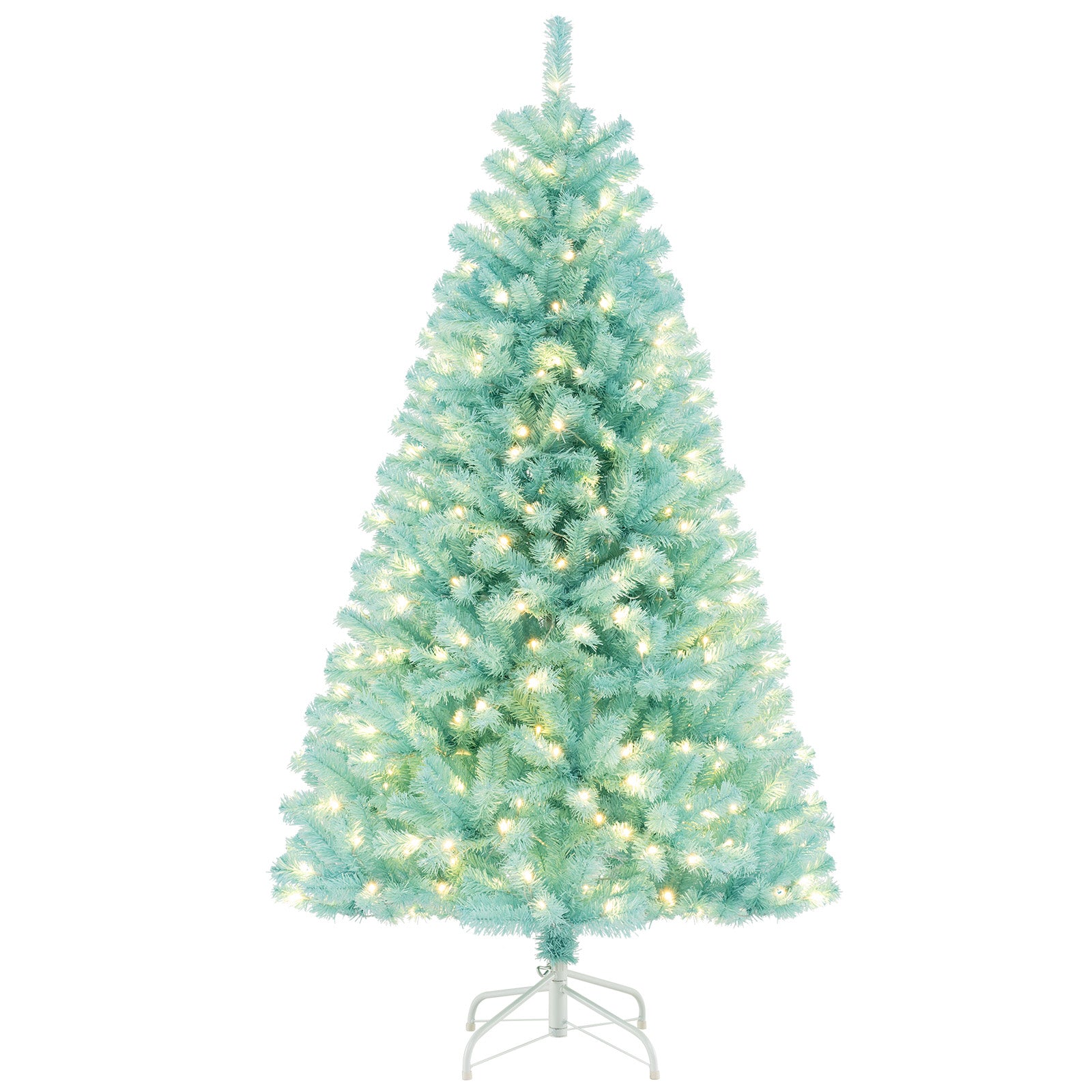 6/7 FT Blue Artificial Christmas Tree with 280/380 Warm White LED Lights and Foldable Metal Stand-6 FT - 6 Ft
