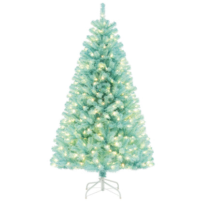 6/7 FT Blue Artificial Christmas Tree with 280/380 Warm White LED Lights and Foldable Metal Stand-6 FT - 6 Ft