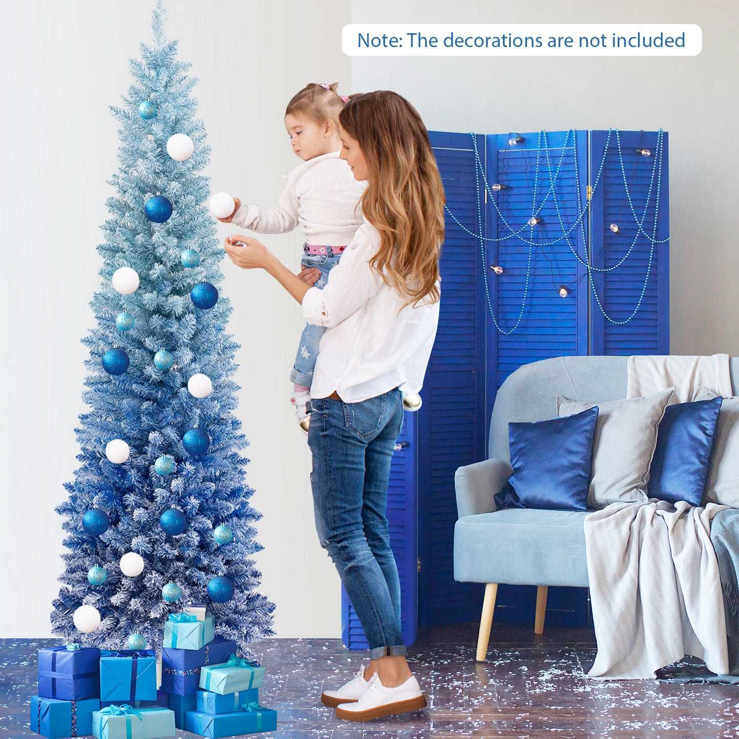 6 Feet Blue Gradient Snow Flocked Artificial Christmas Tree-Blue
