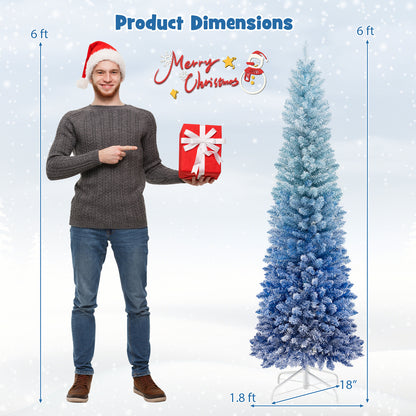 6 Feet Blue Gradient Snow Flocked Artificial Christmas Tree-Blue