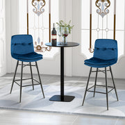 2 Pieces 29 Inch Velvet Bar Stools Set with Tufted Back and Footrests-Blue