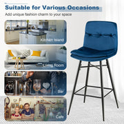 2 Pieces 29 Inch Velvet Bar Stools Set with Tufted Back and Footrests-Blue