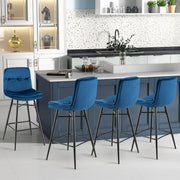 2 Pieces 29 Inch Velvet Bar Stools Set with Tufted Back and Footrests-Blue
