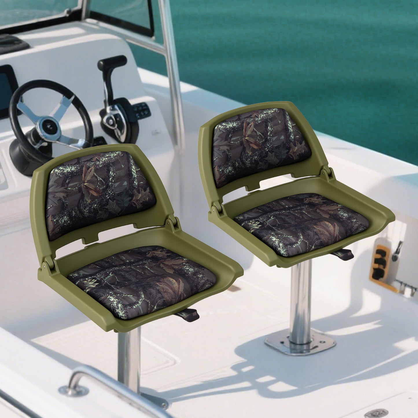 Boat Seat Folding Low Back Boat Chair with Marine-Grade PVC-Green