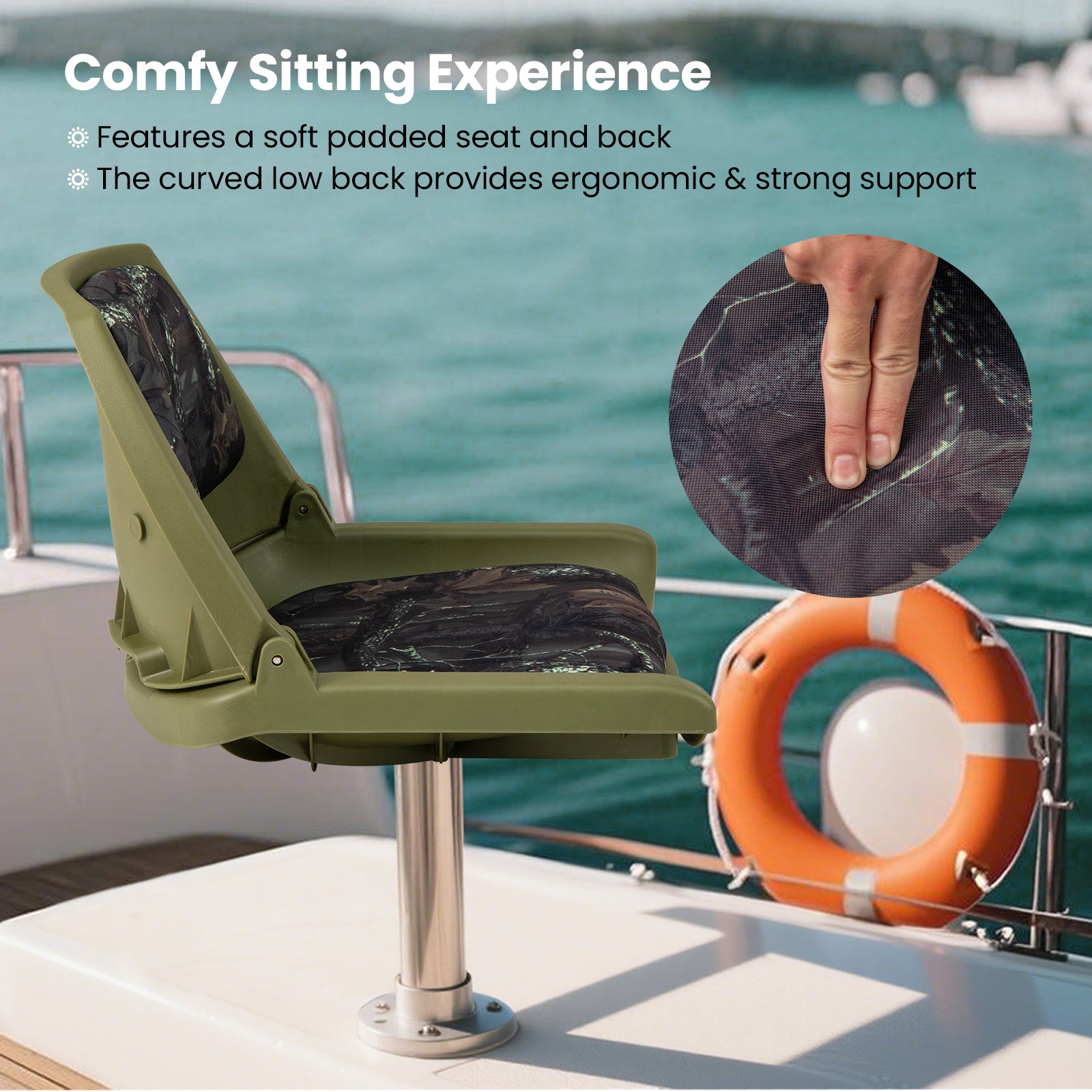 Boat Seat Folding Low Back Boat Chair with Marine-Grade PVC-Green