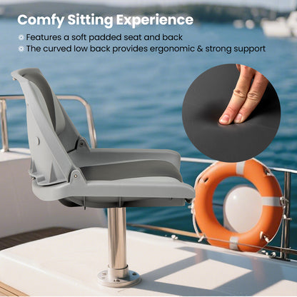 Boat Seat Folding Low Back Boat Chair with Marine-Grade PVC-White