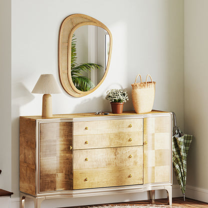 Bohemian Irregular Wall Mounted Decorative Mirror with Wooden Frame-Natural