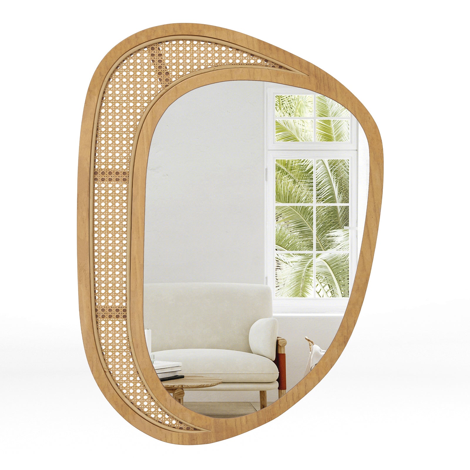 Bohemian Irregular Wall Mounted Decorative Mirror with Wooden Frame-Natural