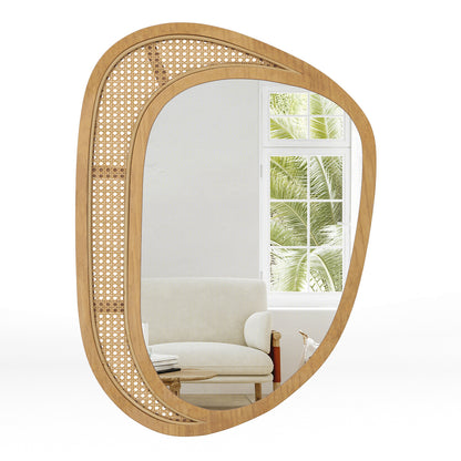 Bohemian Irregular Wall Mounted Decorative Mirror with Wooden Frame-Natural