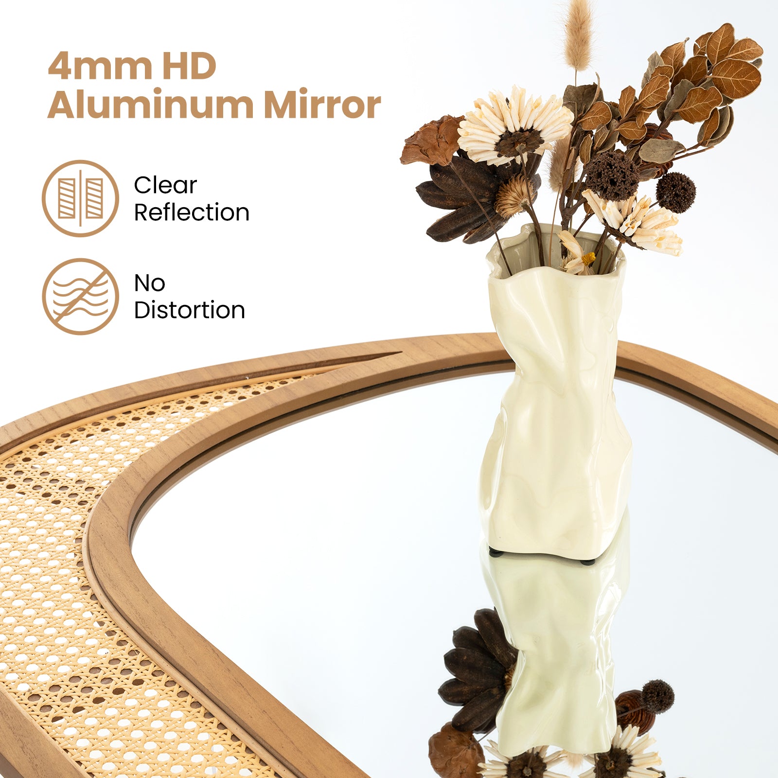 Bohemian Irregular Wall Mounted Decorative Mirror with Wooden Frame-Natural