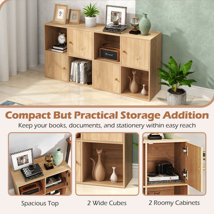 4-Cube Bookcase 3-Tier Bookshelf with Dual Anti-Tipping Kits and 2 Cabinets-Natural