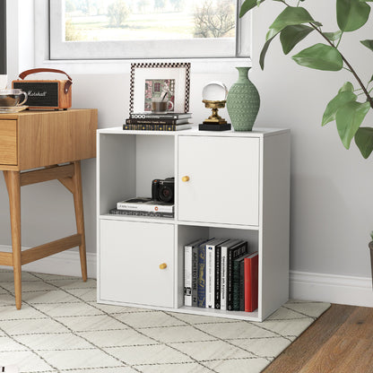 4-Cube Bookcase 3-Tier Bookshelf with Dual Anti-Tipping Kits and 2 Cabinets-White
