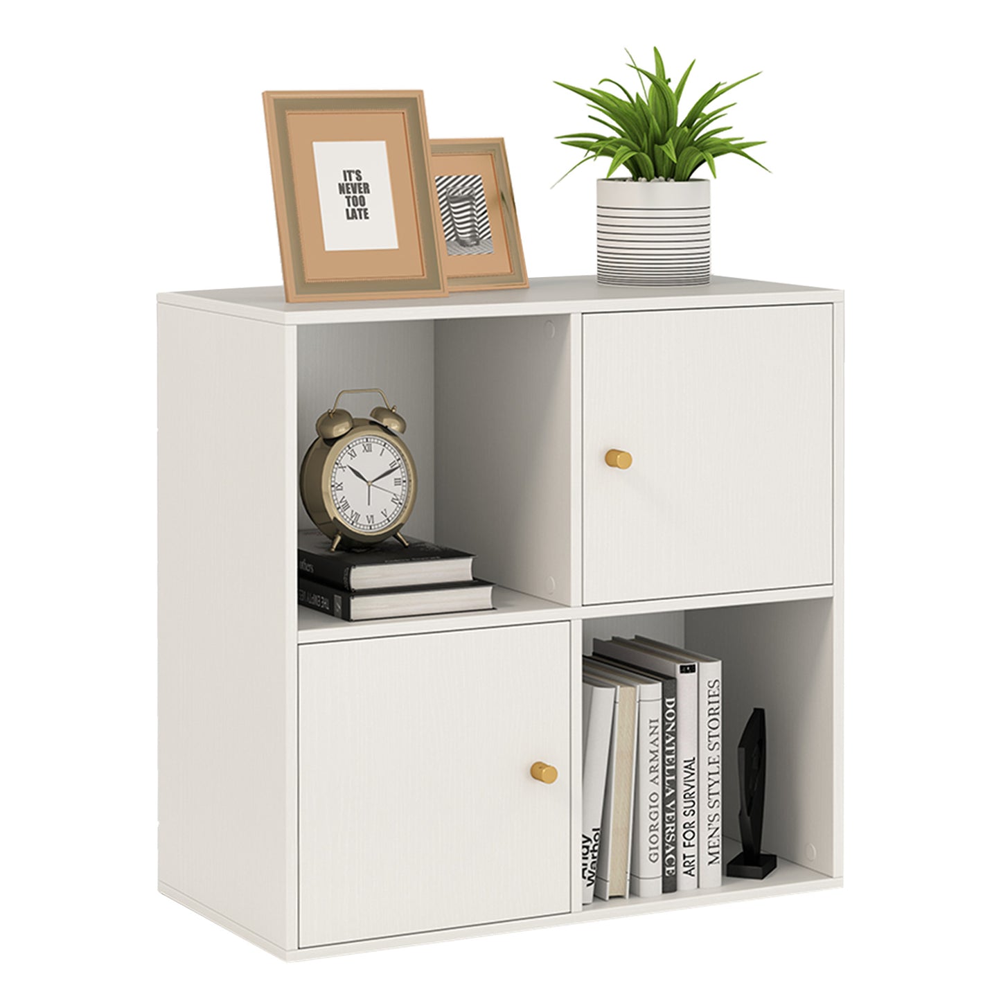 4-Cube Bookcase 3-Tier Bookshelf with Dual Anti-Tipping Kits and 2 Cabinets-White