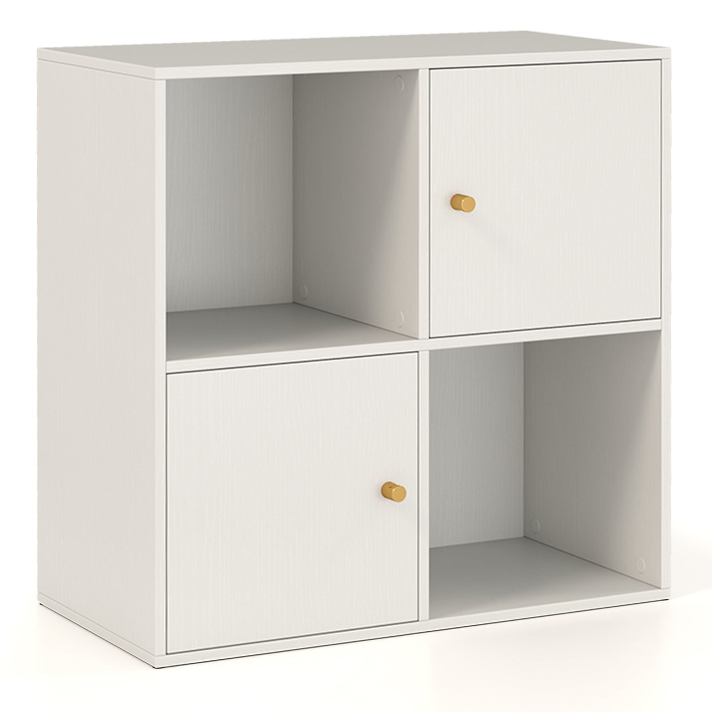 4-Cube Bookcase 3-Tier Bookshelf with Dual Anti-Tipping Kits and 2 Cabinets-White