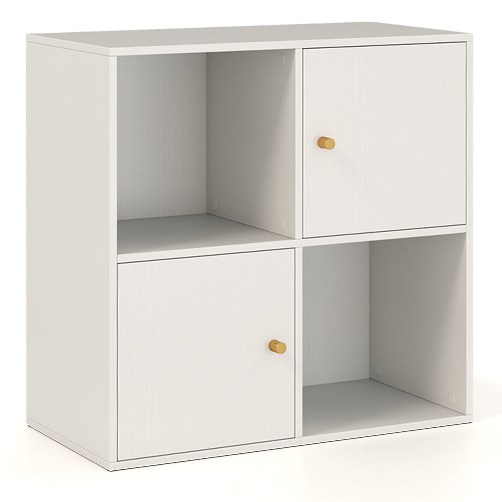 4-Cube Bookcase 3-Tier Bookshelf with Dual Anti-Tipping Kits and 2 Cabinets-White