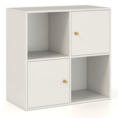 4-Cube Bookcase 3-Tier Bookshelf with Dual Anti-Tipping Kits and 2 Cabinets-White