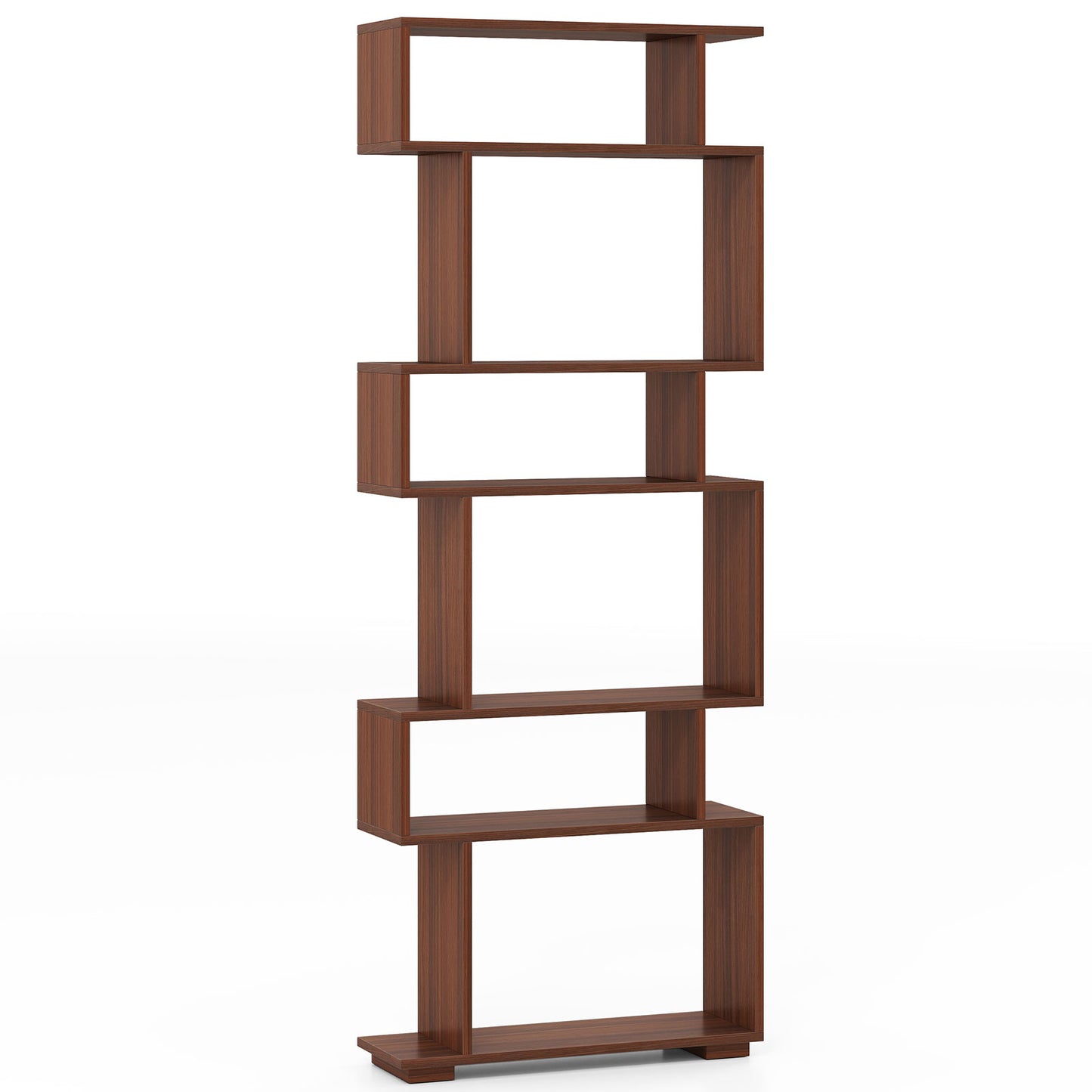 6-Tier Geometric Bookshelf with 2 Anti-Tipping Kits for Home Office-Natural - Walnut