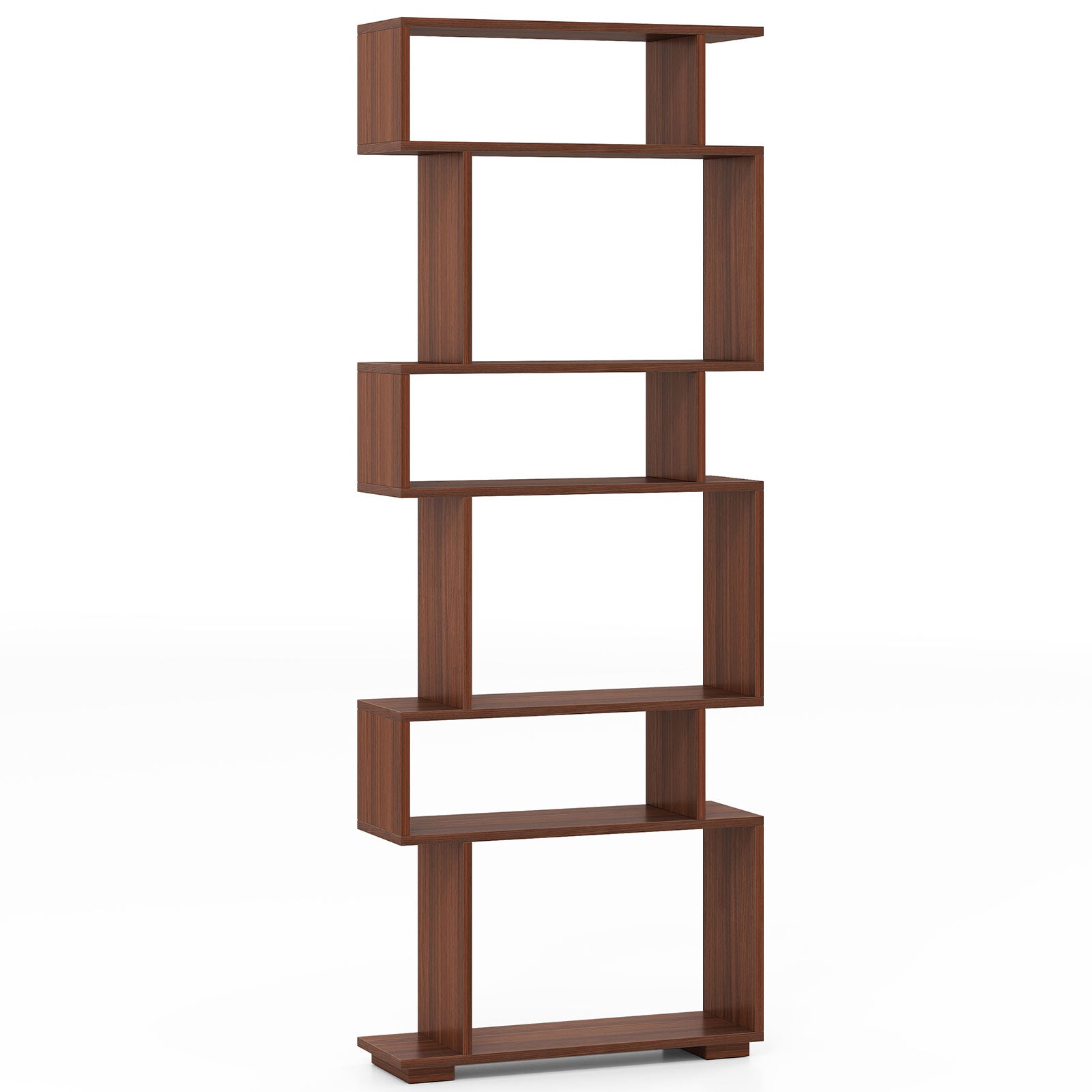 6-Tier Geometric Bookshelf with 2 Anti-Tipping Kits for Home Office-Natural - Walnut
