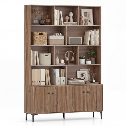 Bookshelf with 4 Doors and 2 Anti-Tipping Kits for Home Office