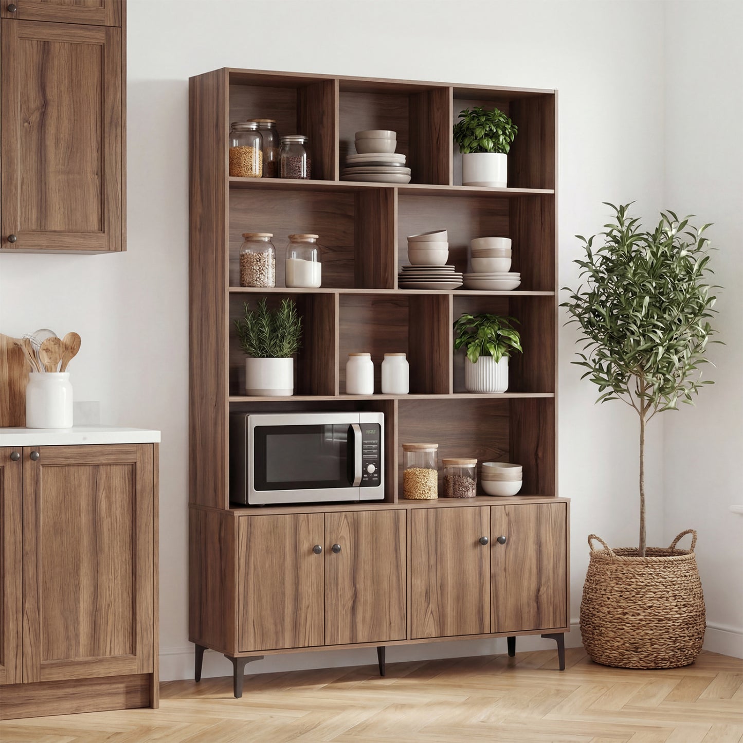 Bookshelf with 4 Doors and 2 Anti-Tipping Kits for Home Office