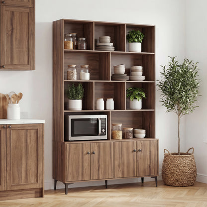 Bookshelf with 4 Doors and 2 Anti-Tipping Kits for Home Office