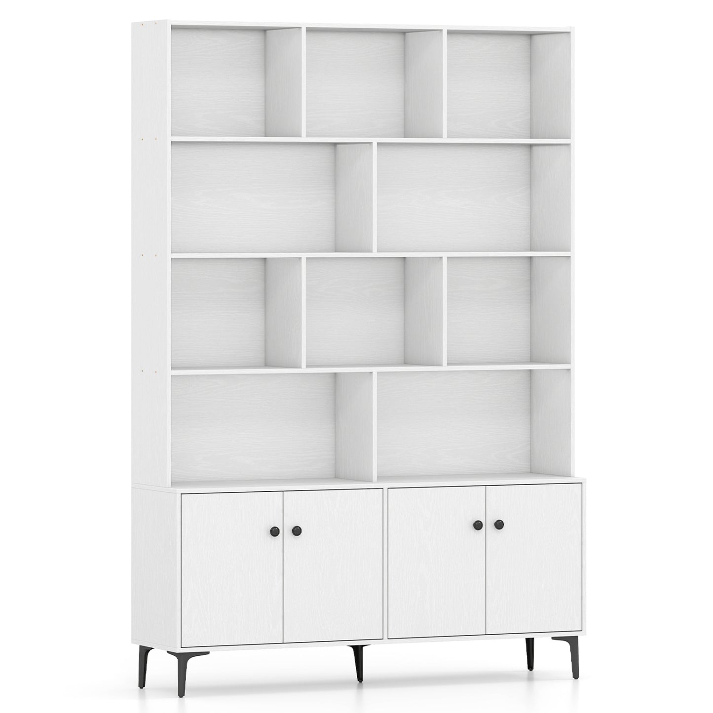 Bookshelf with 4 Doors and 2 Anti-Tipping Kits for Home Office